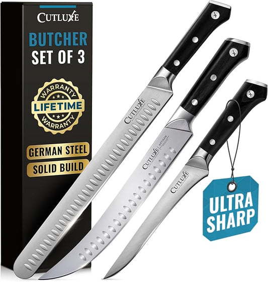 Cutluxe Butcher Knife Set – BBQ Brisket, Breaking & Boning Knife – Slicing Carving Knife Set for Meat Cutting, Ultra Sharp German Steel, Full Tang, Ergonomic Handles, Grilling Gifts for Men