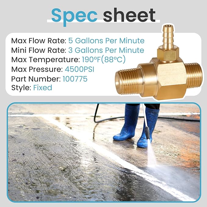 3-5 Gpm Chemical Injector 100775 for General Pump Pressure Washer, Power Washer Downstream Injector Soap Injector, 3/8” Quick Connect, High Draw (20%), 4500 PSI
