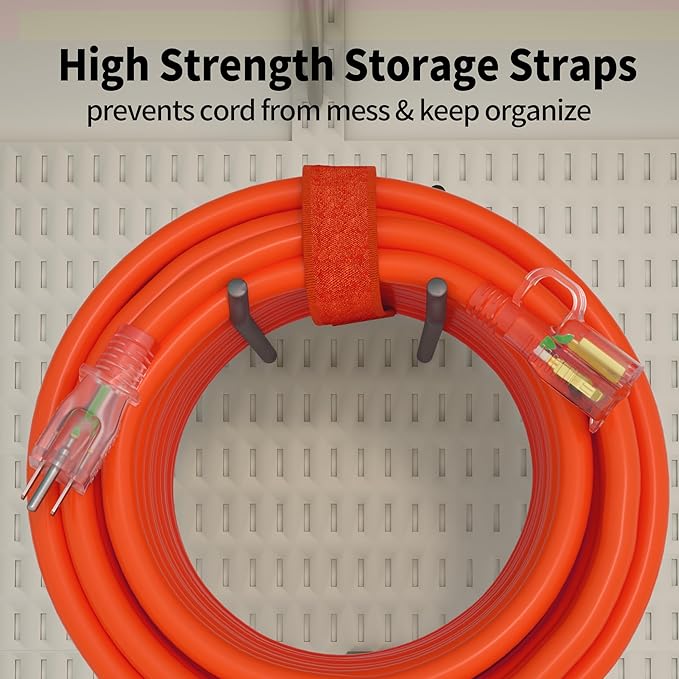 POWGRN 100 ft 12/3 Outdoor Extension Cord Waterproof Heavy Duty with Lighted Indicator End 12 Gauge 3 Prong, Flexible Cold-Resistant Long Power Cord Outside, 15Amp 1875W SJTW Orange ETL Listed