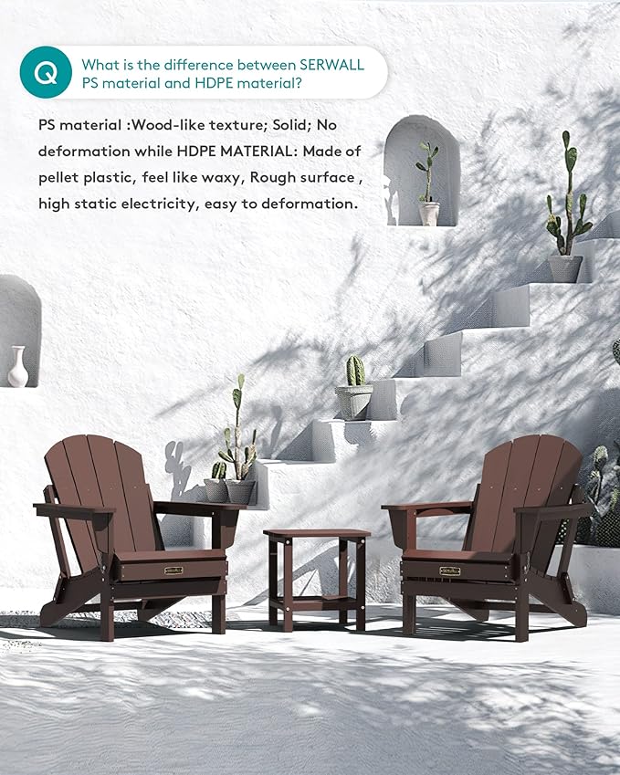SERWALL Folding Adirondack Chair Set of 2 for Patio Garden Outdoors Fire Pit-Coffee