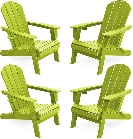 LOUNZY Folding Adirondack Chair Set of 4, Lime