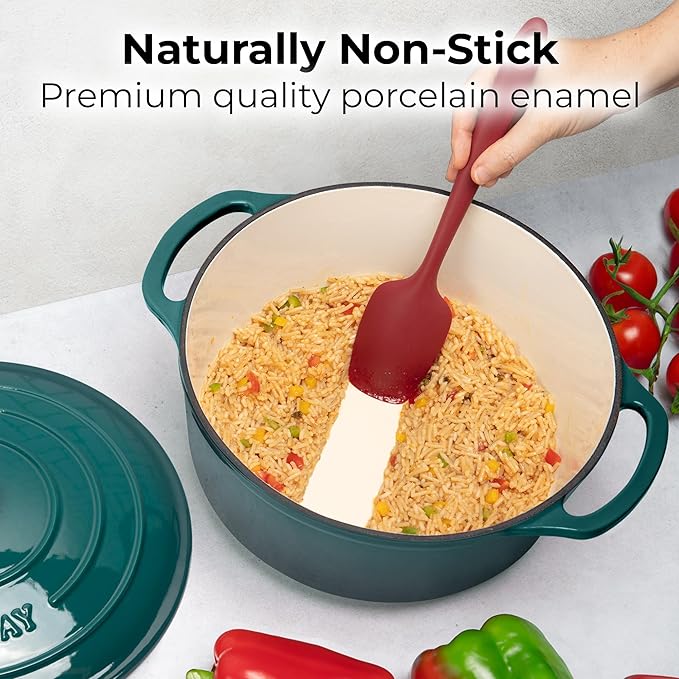Zulay Kitchen 7.7 Quart Enameled Cast Iron Dutch Oven Pot with Lid – Premium Durability & Oven Safe up to 500°F – Heavy Duty Cookware Perfect for Bread Baking, Stews, Braising & Roasting – Emerald