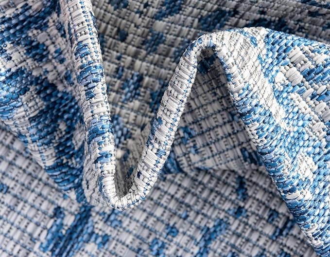 Unique Loom Outdoor Traditional Collection Area Rug - Timeworn (5' 1" x 8' Rectangle, Blue/ Gray)