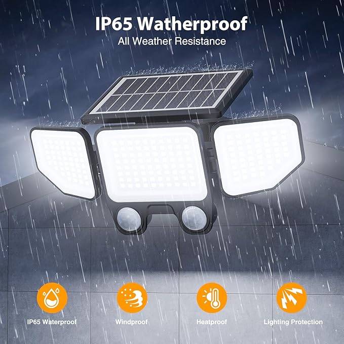 Onforu Solar Lights Outdoor, 3000LM 180 LED Motion Sensor Flood Lights with Remote Control, 3 Modes, IP65 Waterproof Security Lights for Yard, Pathway, Garden, Pool, Garage, 1 Pack