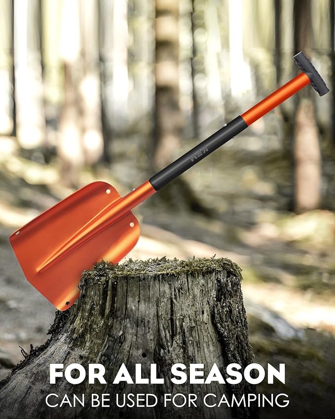 KFM Snow Shovel for Car, 22 to 43 Inch Collapsible Adjustable Length Metal Shovel for Car Snow Removal with Carrying Bag for Vehicle, Truck, Driveway, Outdoor, Camping