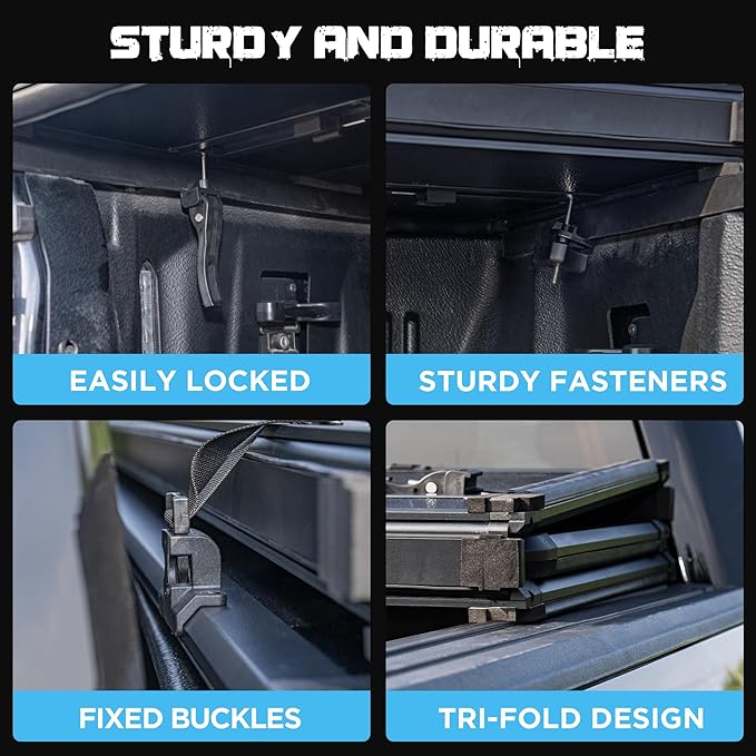 Hard Folding Truck Bed Tonneau Cover Compatible with Chevy Silverado & GMC Sierra 1500 2500 3500 HD(2010-2025) 8 ft Long Box, Tri Fold Style