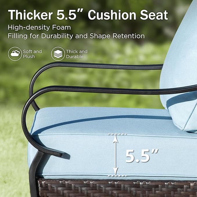 PHI VILLA Patio Rocking Chairs Set of 2, Outdoor Wicker Chairs with Thick Cushion, All Weather High Back Outdoor Furniture for Balcony Porch and Yard