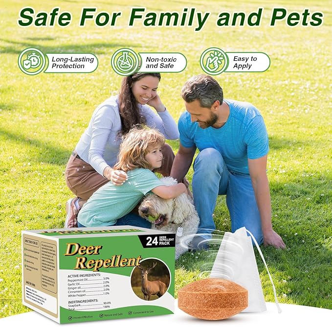 24 Pack Deer Repellent, Rabbit Repellent Outdoor Deer and Rabbit Deterrent for Plants Flower Vegetable Tree, Deer Rabbit Repeller Keep Deer Rabbit Out of Lawn Garden