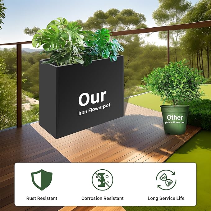 Metal Planter 30" x 12" x 24", Tall Box With Removable Insert Shelf, Black Steel Heavy Duty for Porch, Garden, Patio, Yard