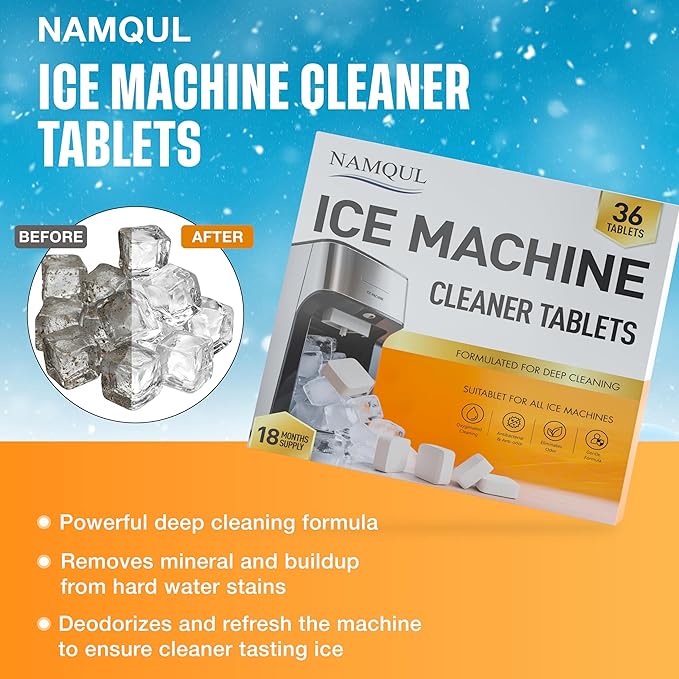 Ice Maker Cleaner & Descaler Tablets - 36 Pack Nickel-Safe Scale Remover Compatible with Frigidaire, Opal, GE Profile & Kitchenaid Countertop and Nugget Machines - Removes Mineral Build-Up & Odours