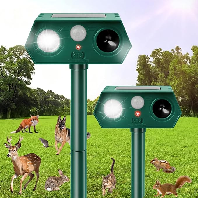 Ultrasonic Solar Animal Repellent Outdoor Deer Repellent Devices Motion Detection Waterproof Cat Squirrel Mouse Raccoon Dog Repellent Deterrent (2)