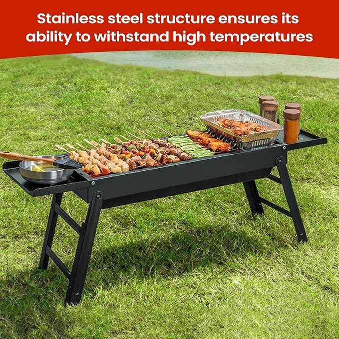 Portable Charcoal Grill, Removable Stove, 88x22x31cm, Foldable BBQ Stove, Outdoor Cooking Grill, Portable Handle, for Garden Outdoor Camping Cooking Picnic Travel Backyard