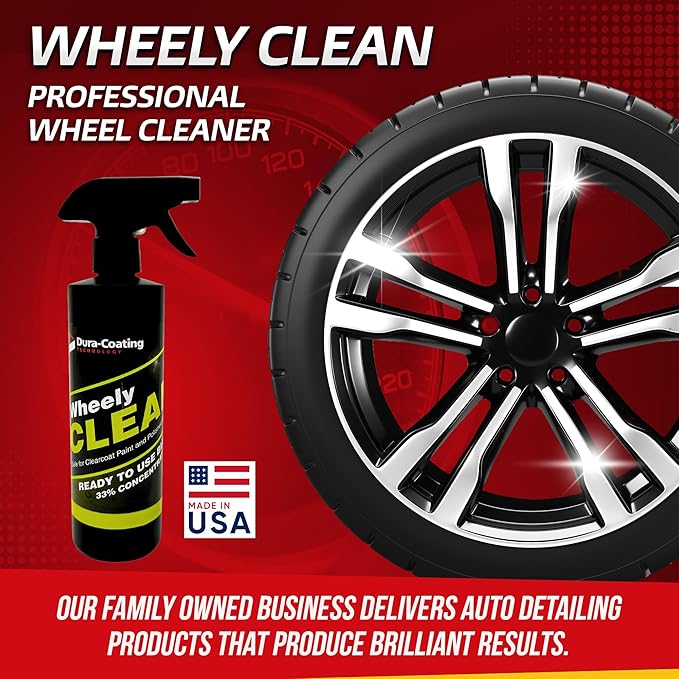 DURA-COATING TECHNOLOGY Wheely Clean Concentrate - Good for Chrome Wheel Cleaner, Clear-Coated, or Aluminum Wheel Cleaner - Professional Tire Shine & Rim Cleaner Spray - Car Care Solution - 1 oz