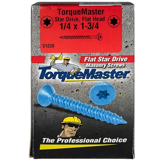 Blue Ruspert Star Drive Flat Head Masonry Screws, 100 Pieces - 1/4" x 1-3/4" Self-Tapping Concrete Masonry Screws, Fasteners for Interior & Exterior Construction, Repair