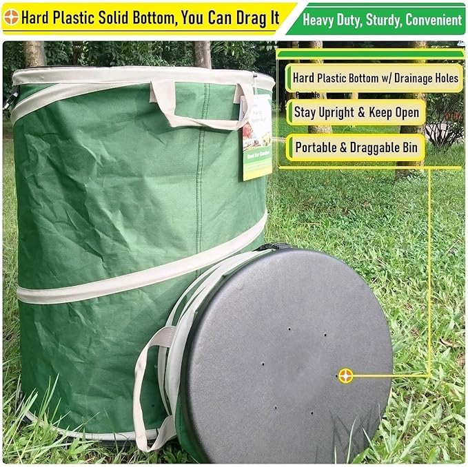 24-Gallon Collapsible Trash Can (19x21 in) Hard-Shell Bottom Yard Garden Bag for Leaf Bag,Yard Waste,Debris Bags,Recycling Bin,Pop-Up Trash Can,RV Camp Waste Bin,Laundry Hamper,Lawn Grass,Weeds Barrel