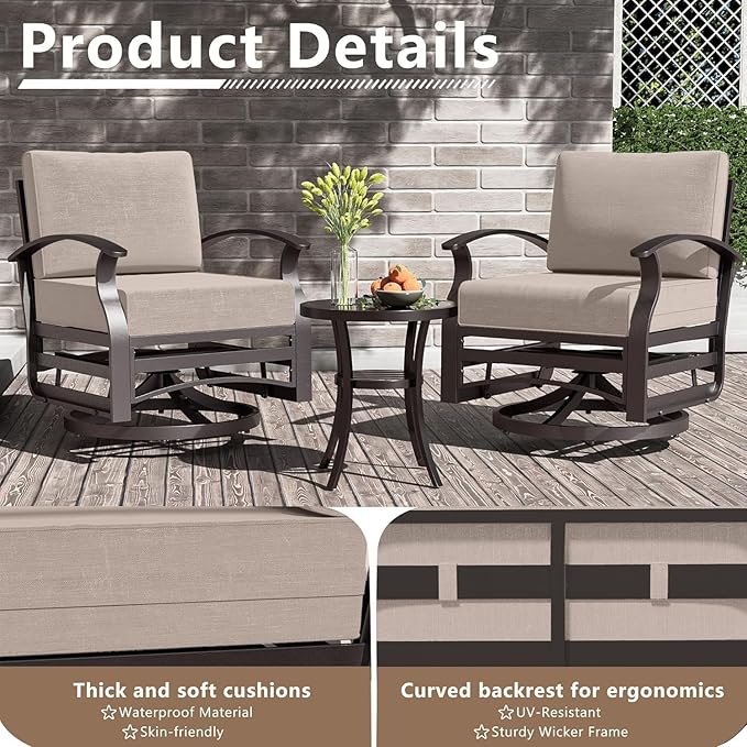 13-seat Aluminum Patio Furniture Set, L-Shaped Sectional Sofa with 2 Swivel Chairs, 5.1" Cushions, High Backrest & 2 Footstools, Durable Outdoor Patio Furniture Set, Backyard, Poolside - Sand