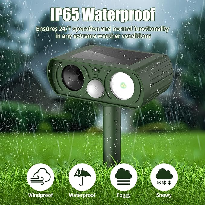 Solar Ultrasonic Animal Repellent, Deer Repellent Devices Waterproof, Cat Repellent Outdoor with Motion Detection Squirrel Skunk Rabbit Dog Raccoon Deterrents Animal Repeller for Yard, 1 Pack