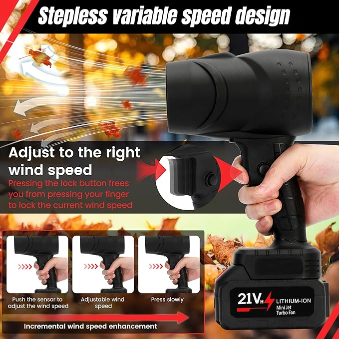 Cordless Handheld Leaf Blower with 2 x 4.0 Ah Batteries, 32000RPM Turbo Jet Blower, Small Leaf Blower for Deck, Garden, Patio, Portable Handheld Mini Turbine Drying Black
