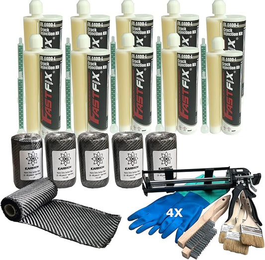 Concrete Crack Repair KIT - Carbon Fiber Concrete reinforcing Fiber Fabric-Fastfix-it High Strength epoxy - Complete kit for All Concrete, Basements, Foundation Wall Repairs-All You Need