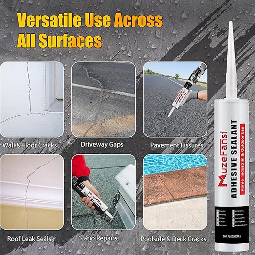 Concrete Crack Filler, Gray Self-Leveling Sealant, Waterproof Cement Crack Filler with an Accelerated Curing Capacity, Flexible Concrete Patch Gray (10.1 fl. oz,2 Pack)