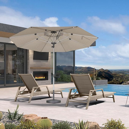 PURPLE LEAF 3-Piece Patio Chaise Lounge Set with Market Umbrella Adjustable Outdoor Recliners for Pool, Patio and Garden Nurture Shale