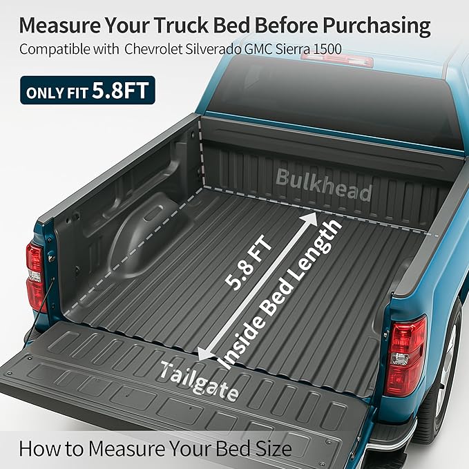 OEDRO Quad Fold Hard Truck Bed Tonneau Cover Fit for Chevy Silverado 1500 / GMC Sierra 1500 New Body Style 2019-2025 with 5.8ft Bed w/o Multi-Flex Tailgate, Black