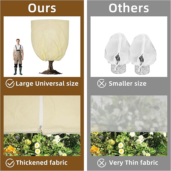 Huge Plant Covers Freeze Protection 95x80 inches 1 Pack,Frost Cloth for Outdoor Plants, 2.5 oz/yd² Thickened Winter Tree Covers with Zipper Drawstring,Frost Blanket from Wind,Pest and Animal.