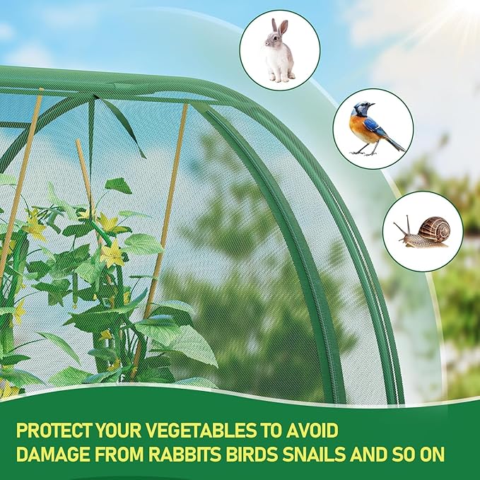 SPECILITE 122x72x72in Garden Plant Netting Mesh Cover for Raised Bed with Roll-up Zipper Door for Vegetables Fruits, Large Tunnel Gardening Net, Green