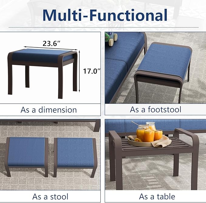 13-seat Aluminum Patio Furniture Set, L-Shaped Sectional Sofa with 2 Swivel Chairs, 5.1" Cushions, High Backrest & 2 Footstools, Durable Outdoor Patio Furniture Set, Backyard, Poolside - Blue