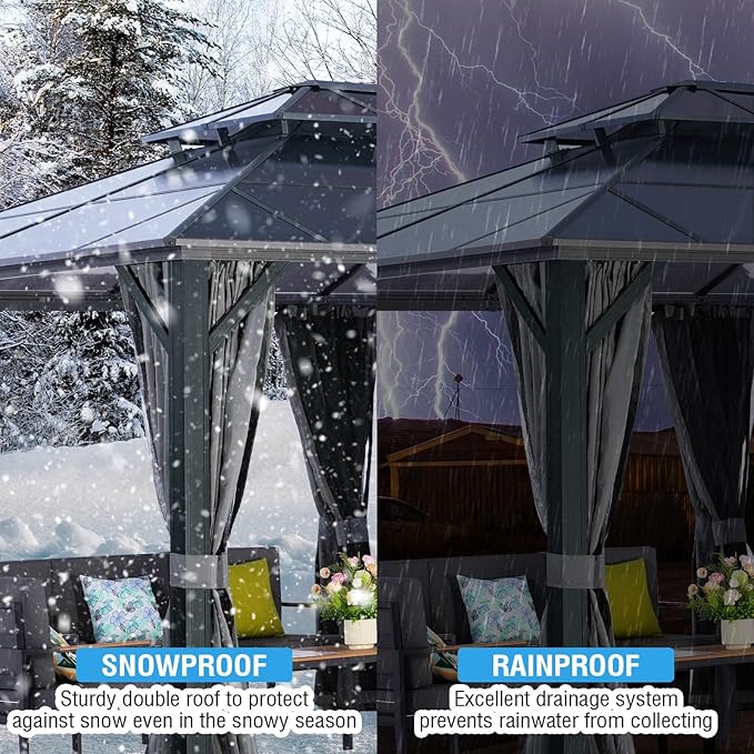 LeDoasis Nebula 12'x20' Hardtop Gazebo with Breathable Netting & Privacy Curtain, Permanent Outdoor Aluminum Patio Gazebo, Polycarbonate Double Roof Canopy, for Patio Lawn and Garden,Parties