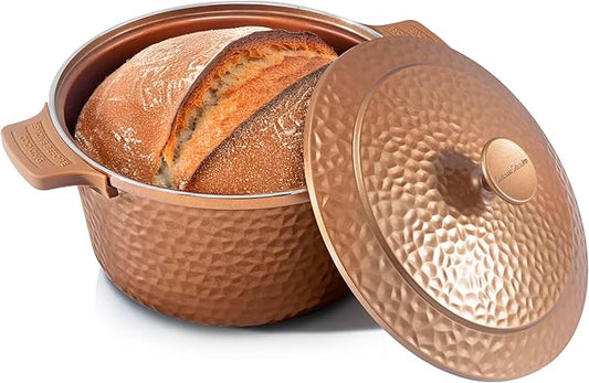 Gotham Steel Hammered 5 Qt Lightweight Dutch Oven Pot with Lid & Holders, Ceramic Non Toxic, Oven Safe & Even Heat Retaining Dutch Oven for Bread Baking Sourdough, Soup, 70% Lighter than Cast Iron