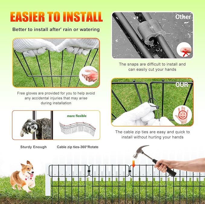 Animal Barrier Fence No Dig 46pcs Garden Fence 50ft(L) X17 H Dog Fence Panels 1.5" Gap No Dig Garden Fence Borders for Yards, Metal Fence Panels Outdoor Rustproof