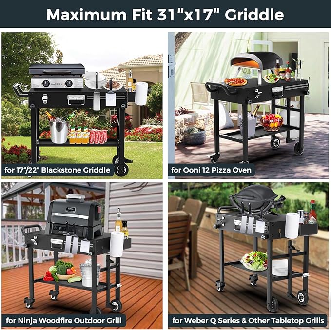 Portable Griddle Stand for Blackstone 17 Inch & 22 Inch - Heavy-Duty Grill Table for Blackstone, Ooni Pizza Oven, Ninja Outdoor Grill Cart with Wheels, Gas Tank Holder & Storage