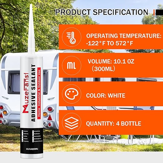 RV Roof Lap Sealant Self Leveling,4 Pack RV Roof Silicone Sealant White, Waterproof Flexible EPDM RV Sealants and Caulking Exterior Repair Kit for Campers,Trailers, Motorhomes