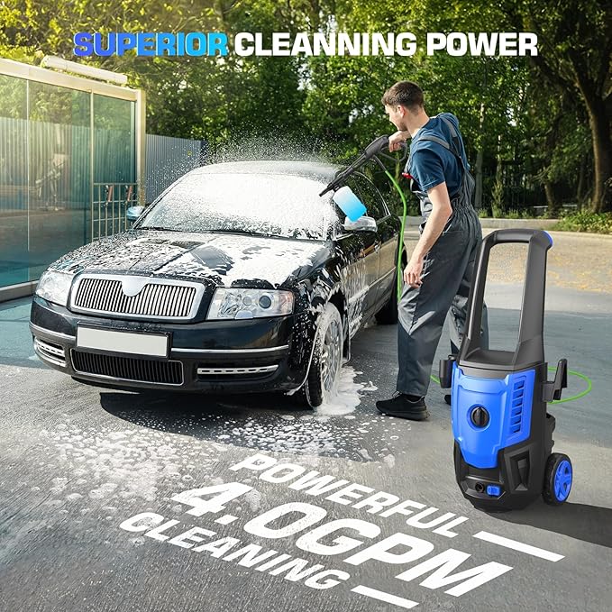 5000PSI Pressure Cleaner, 2025 4.0 GPM High Power Cleaner Machine, with Adjustable Nozzle and Soap Bottle for Cars/Fences/Driveways/Home/Patios (Light Blue)