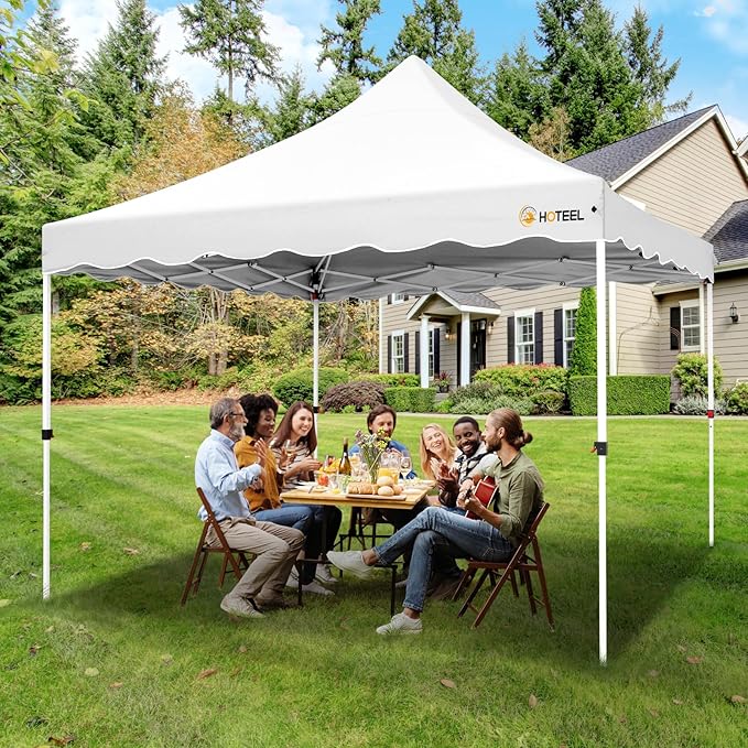 HOTEEL 10x10 Pop Up Canopy, Easy Setup Party Tent with Carry Bag, Weight Bag, Outdoor Portable Event Shelter for Backyard, Market, White