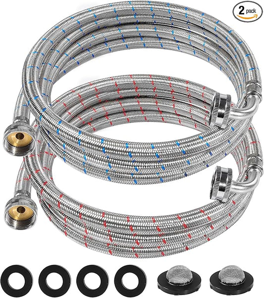 12 FT Washing Machine Hoses 2 Pack - 3/4" NPT Standard Interface, 90 Degree Elbow Stainless Steel Burst Proof Washer Water Supply Line, Universal Fit Easy & Secure Tightening