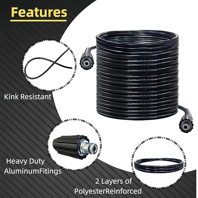 Pressue Washer Hose 50ft x 1/4", Upgrade Super Flexible Kink Resistant Heavy Duty High Pressure Hose 4000psi, Universal Electric Power Wash Extension Replacement Hose