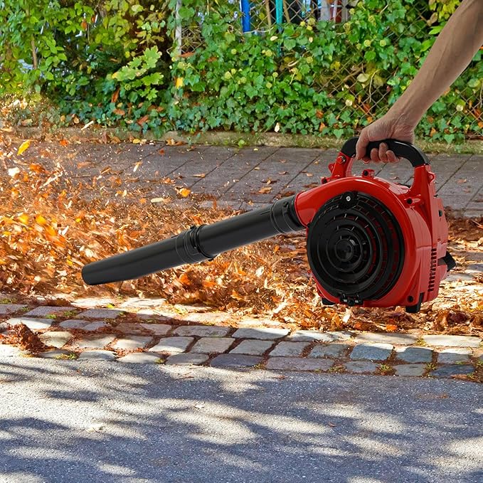 25.4cc Gas Leaf Blower Vacuum Mulcher, 2-in-1 Handheld Garden Leaf Blower, 2-Stroke 275CFM Yard Vacuum with Large Collection Bag for Lawn Yard Driveway Cleaning(Red)