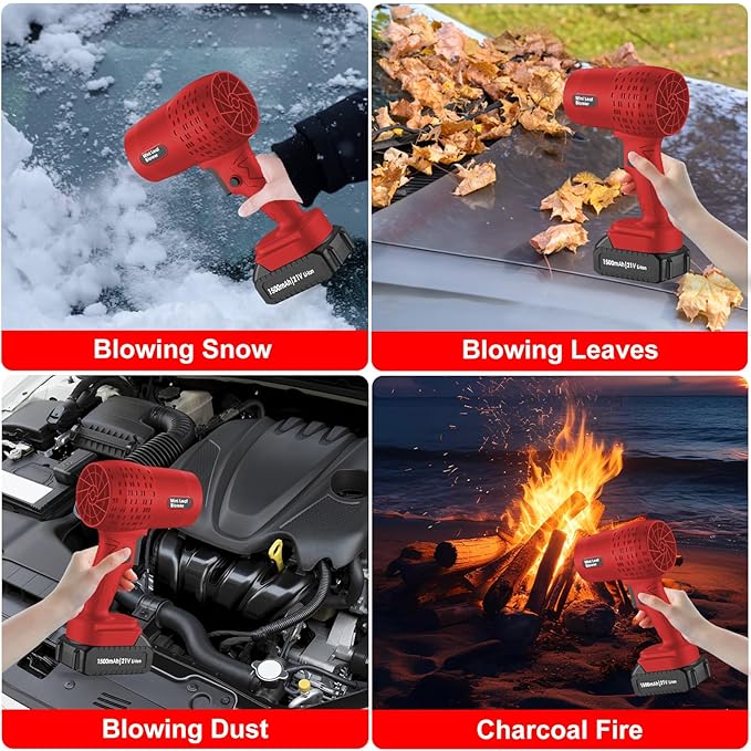 Leaf Blower with 21V*2 Pcs Batteries, 950000RPM Powerful Fan, High Variable Speed 200 MPH, Handheld Air Blower, Perfect for Car Drying, Patio Cleaning, Lawn Caring, Leaves Blowing (Red)