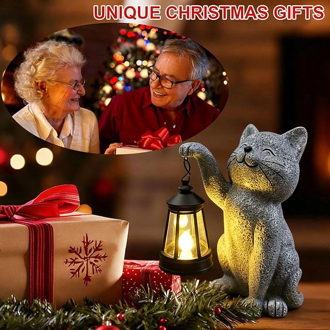 YODY Garden Statues Outdoor Garden Decor: Cat Statue with Solar Lantern for Yard Art Lawn Ornaments Porch Patio Balcony Home House - Birthday Gifts for Grandma Mom Women