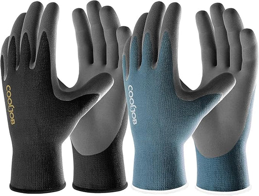 COOLJOB Micro-Foam Nitrile Safety Work Garden Gloves with Touchscreen Fingers, 6 Pairs Lightweight Working for Men’s Sweaty Hands, Non-slip Coated Grip Fits Most Tasks, Medium, Blue & Black