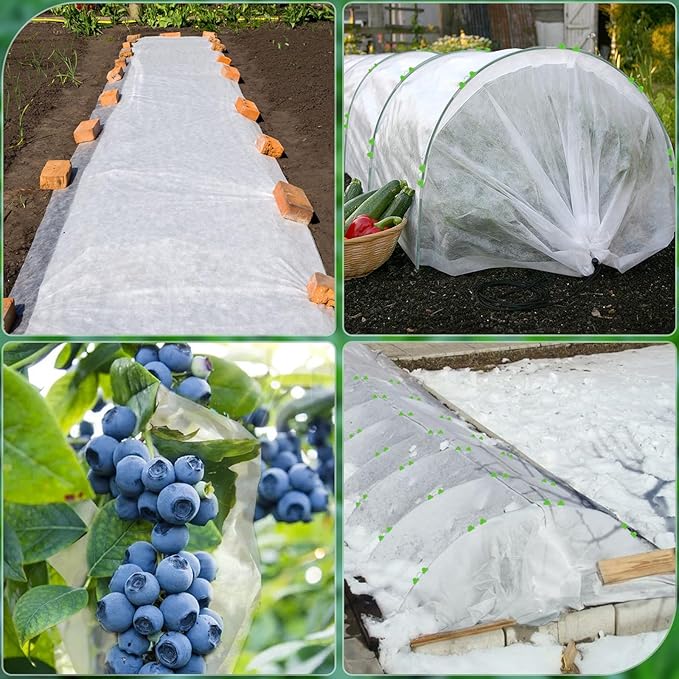 Plant Cover Freeze Protection 10x33ft Garden Hoops Kit for Winter, Fabric Floating Row Cover Frost Cloth Outdoor Plant Blanket for Frost Snow Protection, Greenhouse Garden Tunnel Hoops for Raised Beds