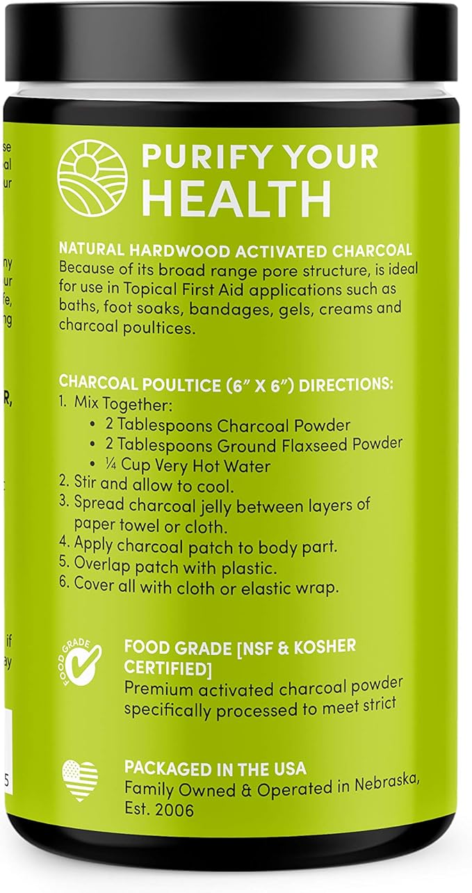 Charcoal House Hardwood Activated Charcoal Powder - Topical First Aid for Making Charcoal Poultices, Charcoal Foot Soaks, Charcoal Baths & More! - 10oz