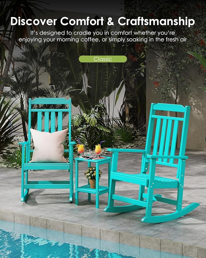 GREENVINES Outdoor-Rocking-Chair | HDPE Plastic | Patio Rockers | Porch Rocker Chairs | Oversized | High Back | Big & Tall | Aqua