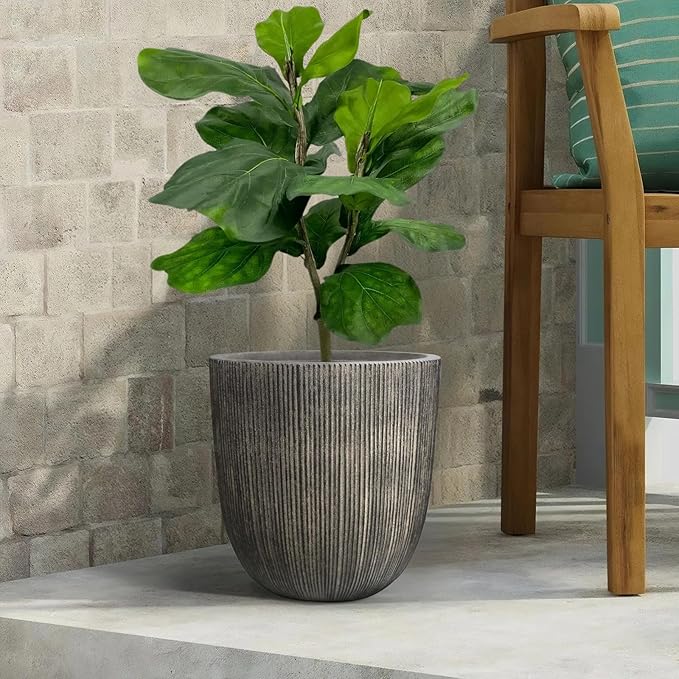 12.4" Tall Round Plastic Planter for Indoor Outdoor Plants, Large Indoor Outdoor Plant Pots with Drainage Hole and Plug, Flower Pots for Plants, Modern Planter for Home Garden Patio,Vintage Black