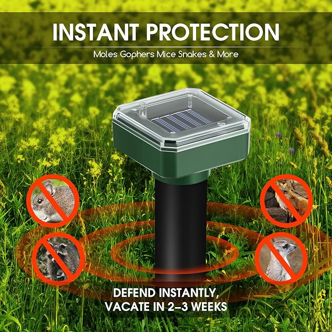 Mole Repellent Solar Powered, 8 Pack Gopher Repellent Ultrasonic Mole Stakes Spike Deterrent for Yard, Solar Rodent Repeller Outdoor,Get Rid of Vole Groundhog Chipmunk Snake Rodent Lawns Gardens Farms