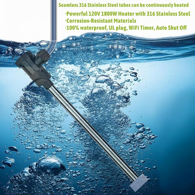 1800W Submersible Immersion Water Heater for Pool & Hot Tub – Portable Electric Heater with Wifi Timer and Auto Shut Off for Bathtub, Inflatable Pool, Above Ground Pool& baptismal pool