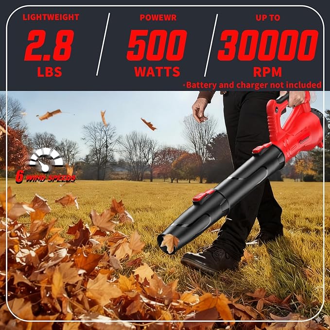 Brushless Leaf Blower for Milwaukee M18 Battery, 6-Speed Adjustable, 600CFM/190MPH(Max), Lightweight(2.6LBS) Leaf Blower for Yard, Patio, Garden, Grass(Tool only)