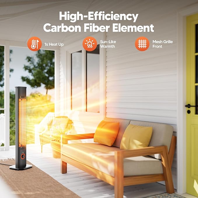 Outdoor Heater for Patio 1500W, 8H Timer, IP34 Waterproof, Infrared Electric Patio Heater, 8 Levels Heating for Garage Backyard Black with Dustproof Cover